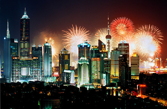 A glitzy night-scene in Lujiazui Financial and Trade Zone, Pudong District