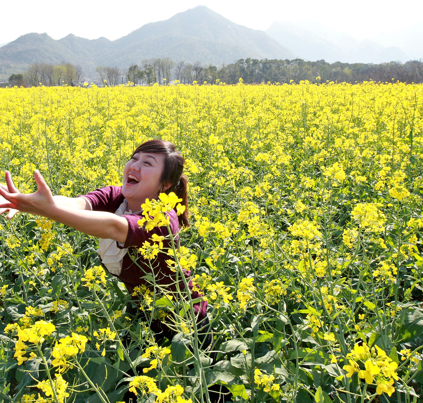 A Photo taken on March 12 shows cole flowers in Yongjia County of southeast China's Zhejiang Province. My friend spends her weekends in the countryside to enjoy the fresh air and the beauty of the cole flowers. [Dai Chenjun/China.org.cn]