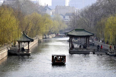 Osiers beside a river in Jinan, capital of east China's Shandong Province, begin to sprout as the temperature reaches 20 degrees centigrade March 16, 2009. [Zhu Zheng/Xinhua] 