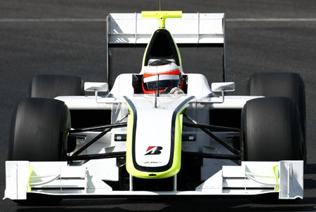 Brawn GP Formula One driver Rubens Barrichello of Brazil drives his car during a training session at the Jerez racetrack in southern Spain March 16, 2009.