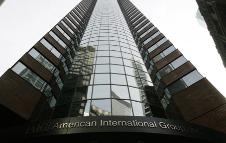 The American International Group (AIG) building in New York's financial district, March 16, 2009. [Xinhua]