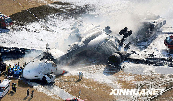 A crashed cargo plane lies on the tarmac at Narita international airport in Chiba, Japan March 23, 2009. [Xinhua/AFP]