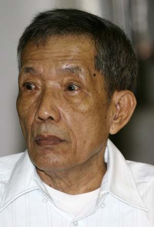 Chief Khmer Rouge torturer Kaing Guek Eav, also known as Duch, attends his trial on the outskirts of Phnom Penh March 30, 2009. Duch faced trial for crimes against humanity on Monday, the first involving a senior Pol Pot cadre 30 years after the end of a regime blamed for 1.7 million deaths.