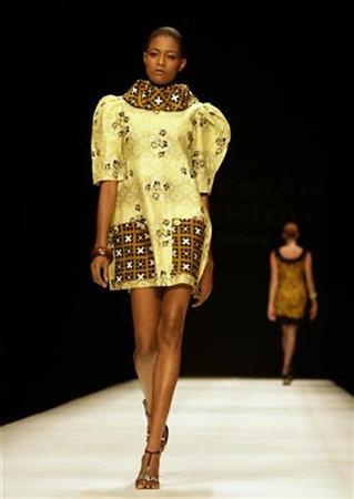 A model displays an outfit by Ogodor during the Audi Joburg Fashion Week in January, 2009.