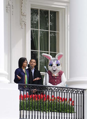 U.S. President Barack Obama and first lady Michelle Obama host the Easter Egg Roll opening ceremony at the White House on April 13, 2009. 