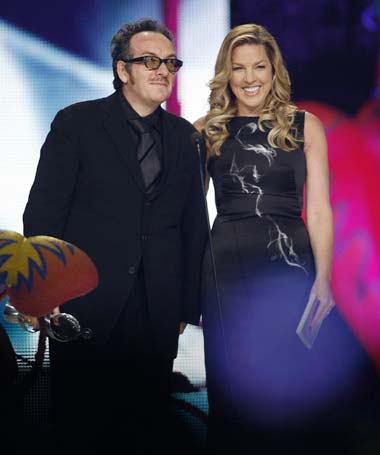 Diana Krall and her husband, Elvis Costello, present the award for the Album of the Year during the Juno awards in Vancouver, Canada, in this March 29 file photo.