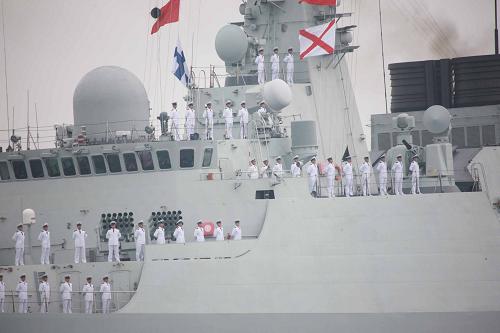 A naval warship is seen during a naval parade of the Chinese People's Liberation Army (PLA) Navy warships and aircraft in waters off China's port city of Qingdao, east China's Shandong Province, on April 23, 2009. 