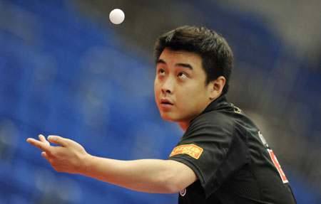 China's Wang Hao trains ahead of the 50th world table tennis championships in Yokohama, Japan, April 27, 2009. The April 28-May 5 championships at Yokohama Arena will feature men's and women's singles, men's and women's doubles and mixed doubles. 