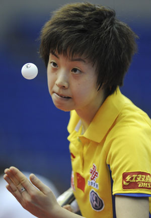 China's Zhang Yining trains ahead of the 50th world table tennis championships in Yokohama, Japan, April 27, 2009. The April 28-May 5 championships at Yokohama Arena will feature men's and women's singles, men's and women's doubles and mixed doubles. 