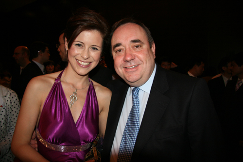 Celtic harpist Katie Targett Adams along with Scotland's First Minister Alex Salmond 