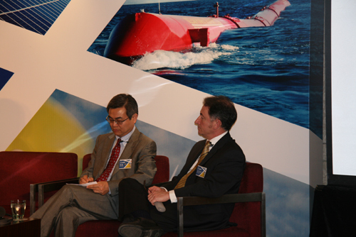 Geng Xiao, director of the Brookings-Tsinghua Center for Public Policy at Tsinghua University in Beijing, together on the Renewable Energy panel with Professor Jim Macdonald, principal and vice-chancellor of Strathclyde University. 