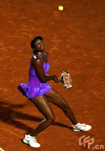 Venus Williams of the USA hits a backhand during her match against Anna Chakvetadze of Russia during day three of the Sony Ericsson WTA Tour Internazionli BNL D'Italia event at Foro Italico on May 6, 2009 in Rome, Italy.