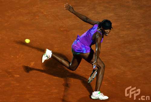 Venus Williams of the USA hits a backhand during her match against Anna Chakvetadze of Russia during day three of the Sony Ericsson WTA Tour Internazionli BNL D'Italia event at Foro Italico on May 6, 2009 in Rome, Italy.