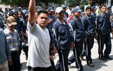 Communist Party of Nepal (Maoist) supporters attend a rally against the Nepalese president in Kathmandu, capital of Nepal, May 6, 2009. Protestors were on the streets of the capital after resignation of Prime Minister Prachanda.