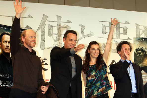 (L to R) Director Ron Howard, actor Tom Hanks, actress Ayelet Zurer and producer Brian Grazer attend the &apos;Angels and Demons&apos; press conference at Imperial Hotel Tokyo on May 7, 2009 in Tokyo, Japan. The film will open on May 15 in Japan.