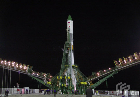 Soyuz-U space rocket carrying Progress M-02M unmanned cargo transport blasts off from the launch pad at Baikonur Cosmodrome. [CFP]