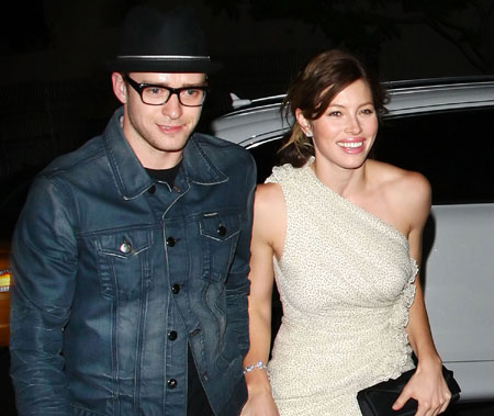 Justin Timberlake and Jessica Biel arrive at the afterparty of 'Easy Virtue' at the Gramercy Park Hotel in NYC.