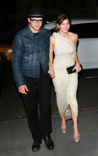 Justin Timberlake and Jessica Biel arrive at the afterparty of 'Easy Virtue' at the Gramercy Park Hotel in NYC.