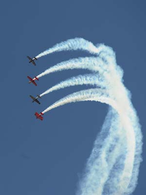 U.S. Air Force planes perform an aerobatic show during annual Joint Service Open House Air Show at Andrews Air Force Base outside Washington, May 16, 2009.