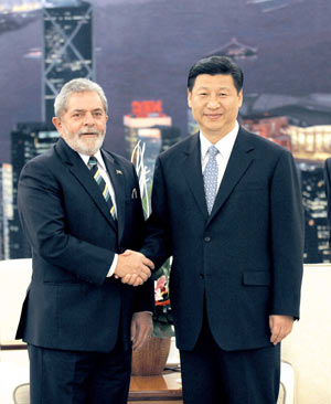 Chinese Vice President Xi Jinping (R) meets with Brazilian President Luiz Inacio Lula da Silva in Beijing, capital of China, May 19, 2009. [Ma Zhancheng/Xinhua] 