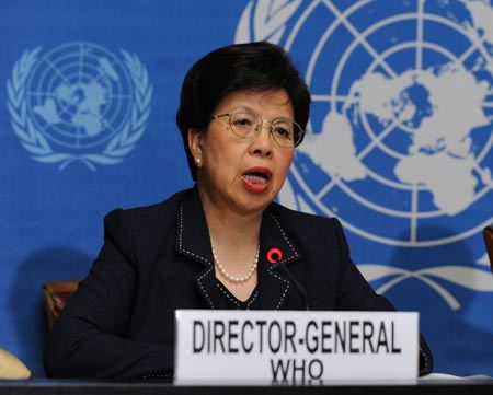 World Health Organization (WHO) Director-General Margaret Chan speaks at a press conference in Geneva May 19, 2009. [Xinhua Photo]