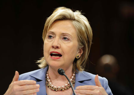 U.S. Secretay of State Hillary Clinton testifies before the Senate Foreign Relations Committee on international affairs budget on Capitol Hill in Washington, capital of the United States, May 20, 2009. U.S. Secretary of State Hillary Clinton on Wednesday reiterated American calls for Iran to give up its nuclear ambition for the sake of its own security.[Xinhua] 