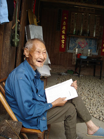 A grizzled veteran enjoys his book