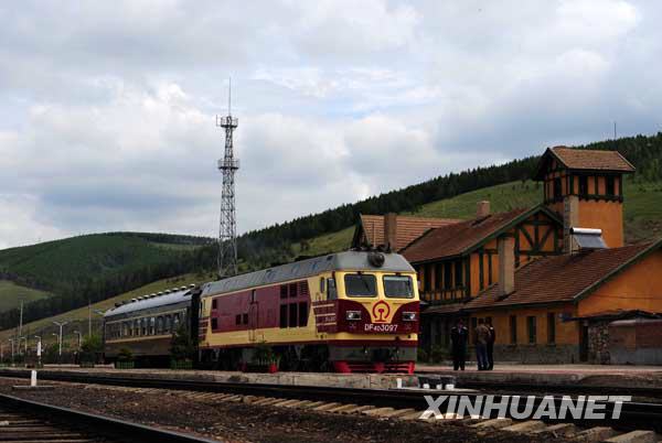 A train sits at the vintage Aershan train station. Photo taken on June 8. [Photo: Xinhuanet] 