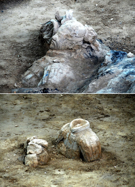 File photo shows some terra-cotta warriors in No. 1 pit excavated from Qinshihuang mausoleum in Xi'an, northwest China's Shaanxi province. [CFP]