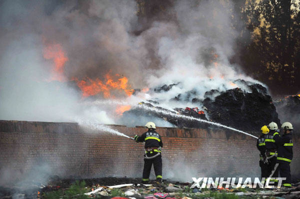 A flea market in Changping district in north Beijing catches fire at about 1:40 p.m. Friday. [Xinhua]