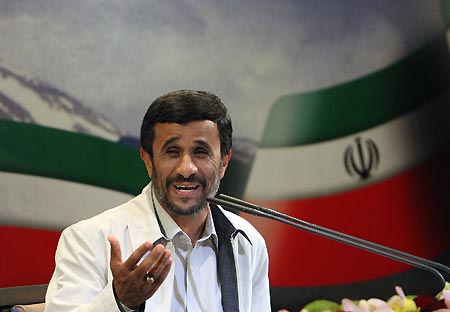 Iranian President Mahmoud Ahmadinejad attends his first news conference after the presidential elections in Tehran, June 14, 2009. 