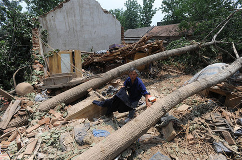 Houses were collapsed and trees were fallen after a storm swept east China's Anhui Province over the weekend. [CFP]