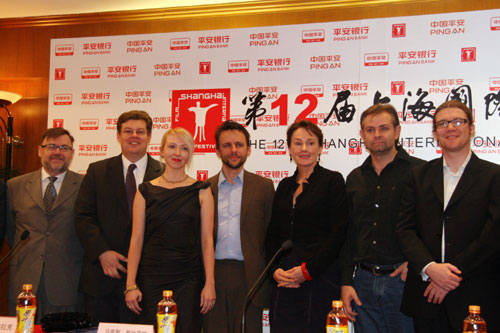 From L to R, Australian Consul-General in Shanghai, Tom Connor, Deputy Consul-General Dene Yeaman and Australian filmmakers Annika Glac, Marcus Struzina, Pene Patrick, Andrew Miles and Michale J. Werner attend a press conference in Shanghai on June 14, 2009. 