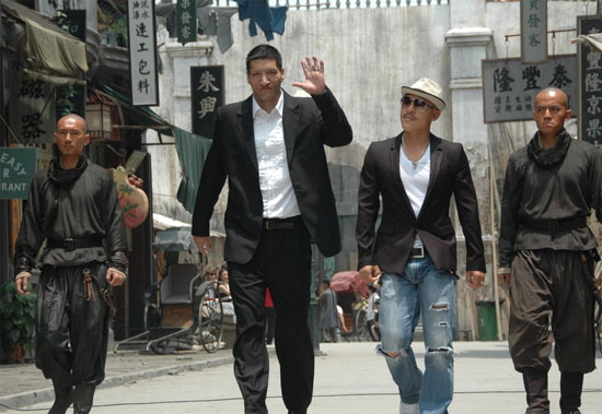 Chinese basketball star Mengke Bateer (2nd from left), once an NBA player, also on the film's cast