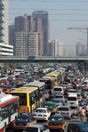 Typical rush hour traffic in Beijing. 