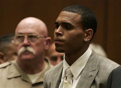 Chris Brown, right, is seen during his preliminary hearing in the felony assault case on Monday, June 22, 2009, in Los Angeles County Superior Court. Brown pleaded guilty to one count of felony assault.