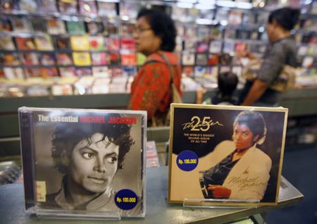 Albums of Michael Jackson are displayed at a music shop in Jakarta June 27, 2009. Supplies of Jackson