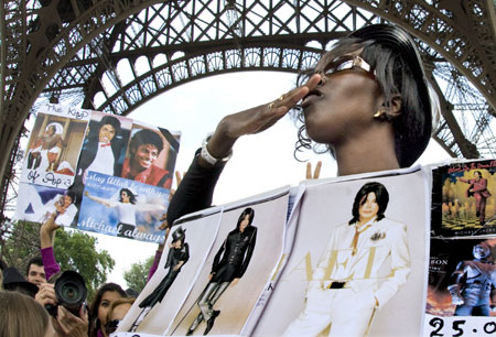 Michael Jackson fans gather near the Eiffel Tower in Paris, June 28, 2009.