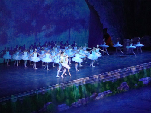 Young lovers, Odette and Siegfried dance among the swans