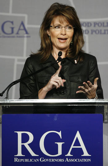 Governor Sarah Palin (R-AK) speaks during a Plenary Session at the 2008 Republican Governors Association Annual Conference in Miami November 13, 2008. (Xinhua/Reuters Photo)