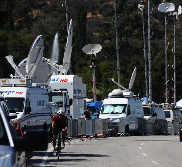 The world wide media set up camp in front of Forest Lawn mortuary. It was officially announced that the memorial services for Michael Jackson would be held there on Tuesday July 7, 2009 at 8:00 am. Jackson died at age 50 when he suffered a cardiac arrest on June 25, 2009 at his Los Angeles home and paramedics were unable to revive him.