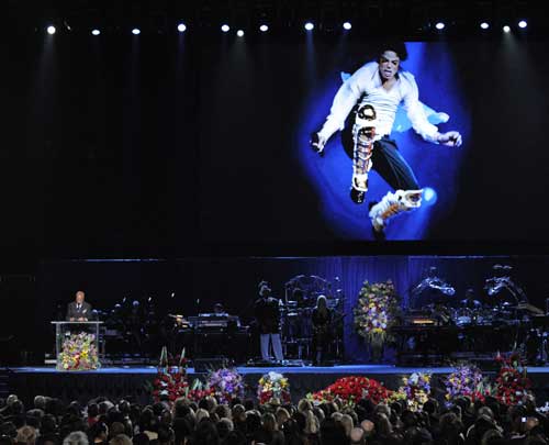 Producer Berry Gordy speaks during the memorial service for Michael Jackson at the Staples Center in Los Angeles, Tuesday, July 7, 2009.
