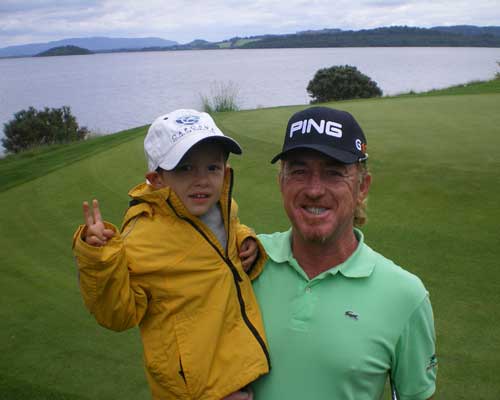 4. In the relaxed atmosphere of the pro-am, Miguel Angel Jiminez can take time out for a photo with a young fan