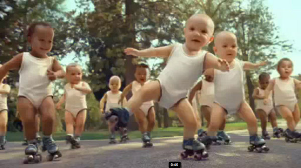 The video advert for Evian water shows babies in nappies performing skating stunts, including jumps and handstands, to a hip-hop beat in New York's Central Park. It has been such a hit it was watched an incredible 3.8 million times in the first few days it was on YouTube. [CFP]