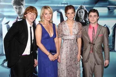 (L-R)Rupert Grint, J.K. Rowling, Emma Watson and Daniel Radcliffe. [CCTV]