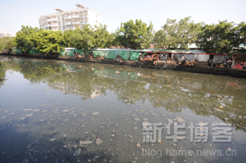 A pond is polluted with floating Styrofoam, plastic bags and household garbage in Haikou, Hainan province in this file photo. [Xinhua]