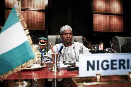 Nigerian President Umaru Yar'Adua attends the 15th Non-Aligned Movement (NAM) Summit in the Egyptian Red Sea resort town of Sharm el-Sheikh, July 15, 2009. The 15th NAM Summit opened here Wednesday to seek solidarity among developing countries to tackle major international and regional issues including the ongoing world financial crisis. [Xinhua/Pool/Cris Bouroncle]