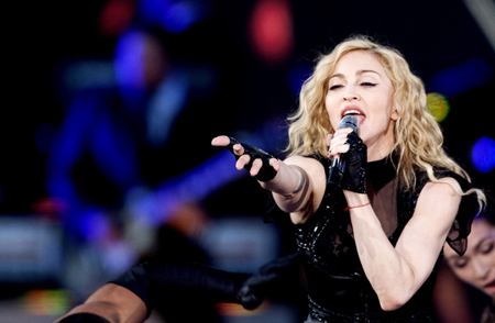 Madonna performs at the Valle Hovin Stadium in Oslo Norway Tuesday July 28. 2009. [Xinhua/Reuters]