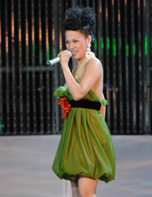 Chinese singer Gu Liya performs during the 8th New Wave International Contest of Young Singers of Popular Music, in Jurmala, Latvia, July 29, 2009. It is the first time that a Chinese singer takes part in the contest. 