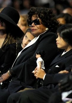 This handout photo shows Michael Jackson's daughter Paris, his mother Katherine Jackson and his youngest son Prince Michael Jackson II at Michael Jackson memorial service in Los Angeles on July 7. 